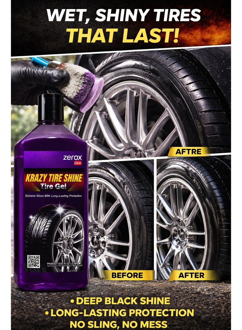 Zerox Krazy Tire Shine Gel – High-Gloss Tire Dressing – Long-Lasting Wet Look Finish – UV Protection & Anti-Fading Formula – 16 oz (473 ml) - Image 3